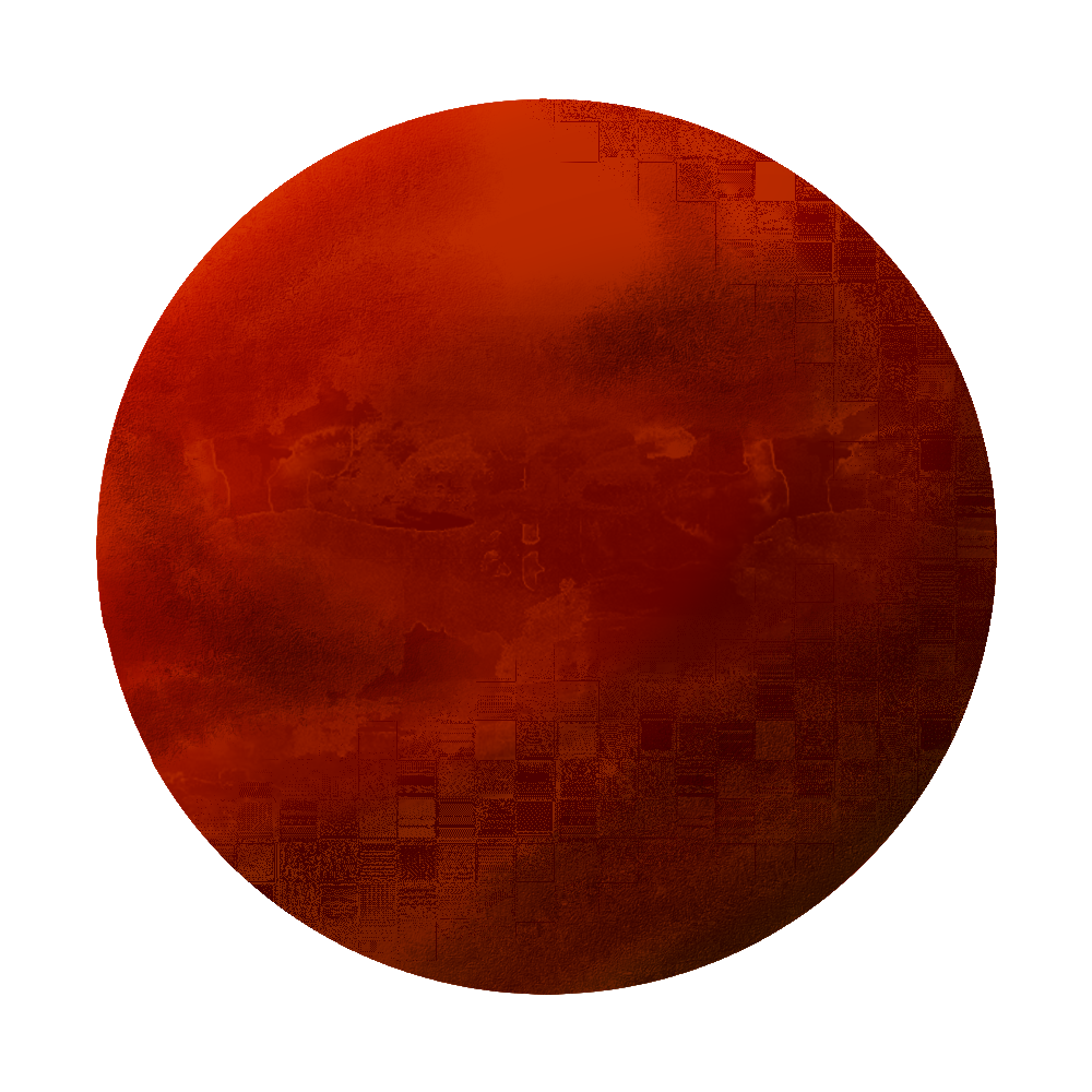 A dark red planet, similar in appearance to Mars.