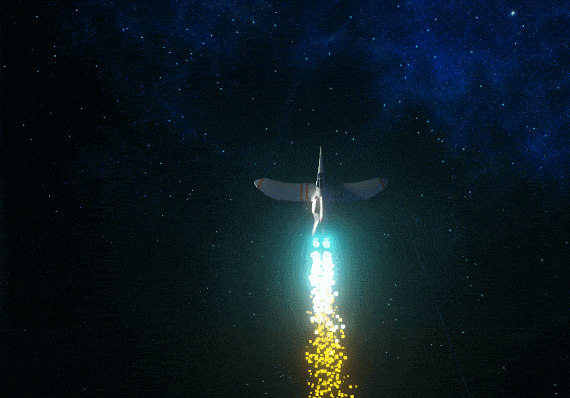 The player ship is flying around space.