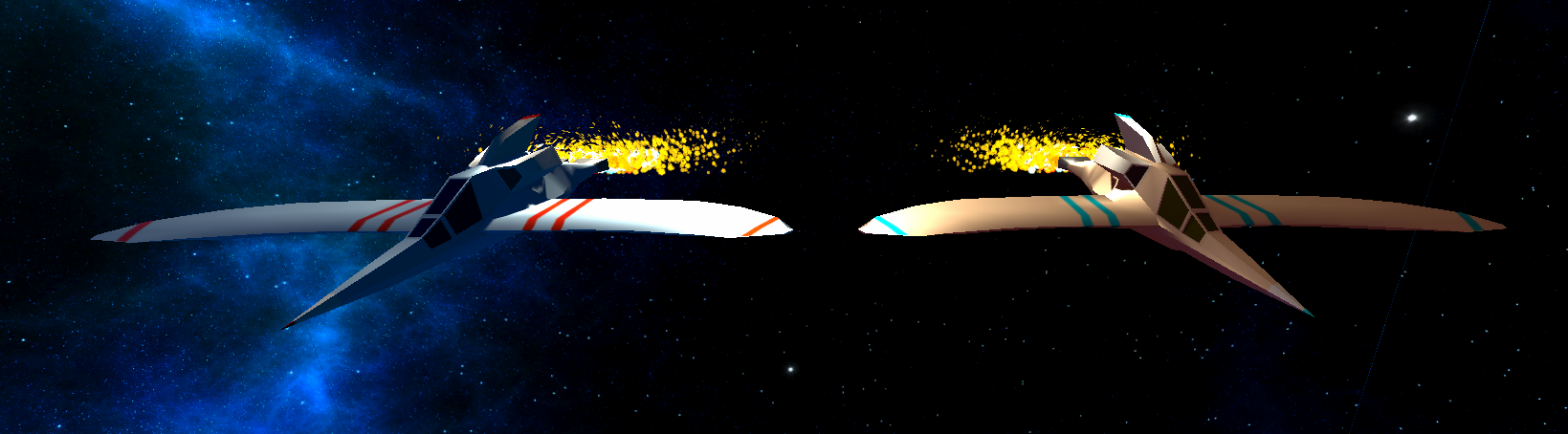 Player 1's ship is on the left and Player 2's ship is on the right. Player 1's ship is also the single player ship.