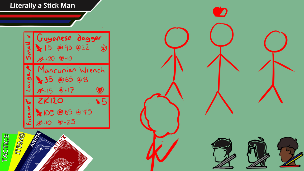 An alternate stick-figure form of the UI, now with some evolution to the general design of the UI itself.