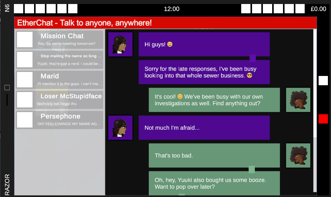 An in-game concept for the Etherchat app.
