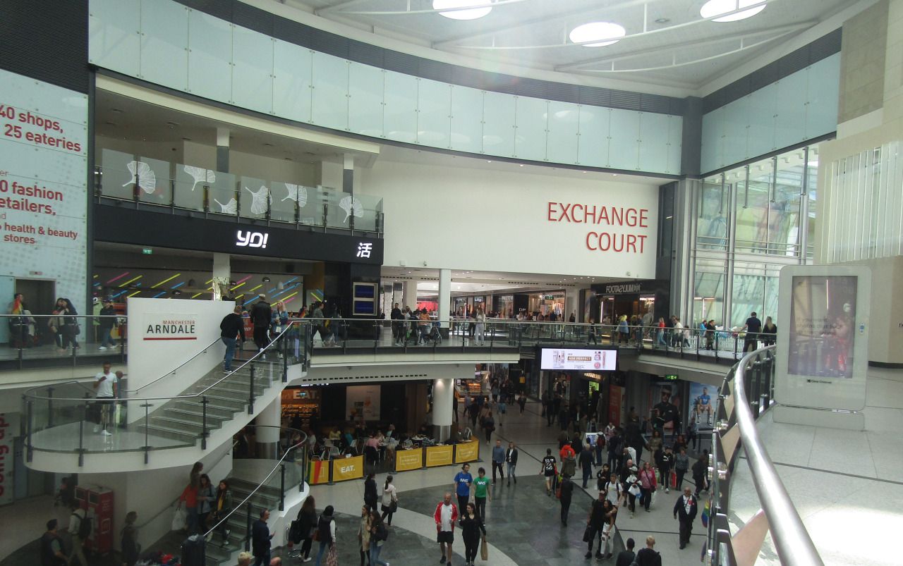 A photo from within Manchester Arndale, a large shopping centre in the centre of the city.